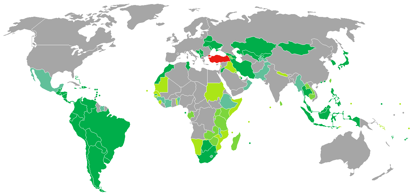 Visa status of different countries with Turkish passport